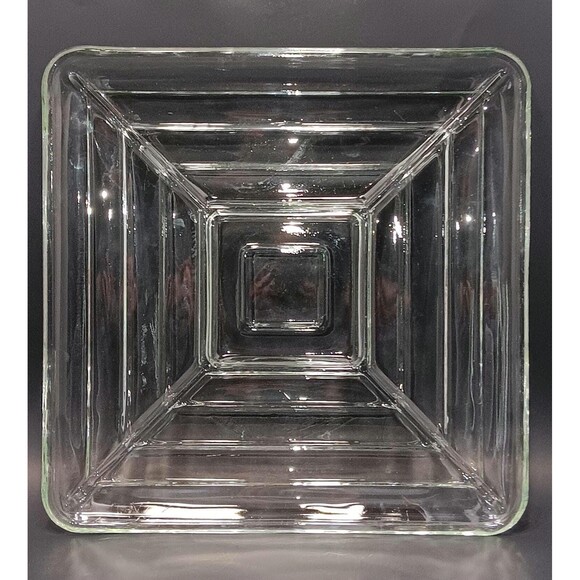 Vintage Clear Glass Square Serving Dish – Mid-Century Modern Geometric Bowl - Picture 3 of 5